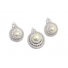 Pendant Earring Set 925 Sterling Silver white pearl zircon stones